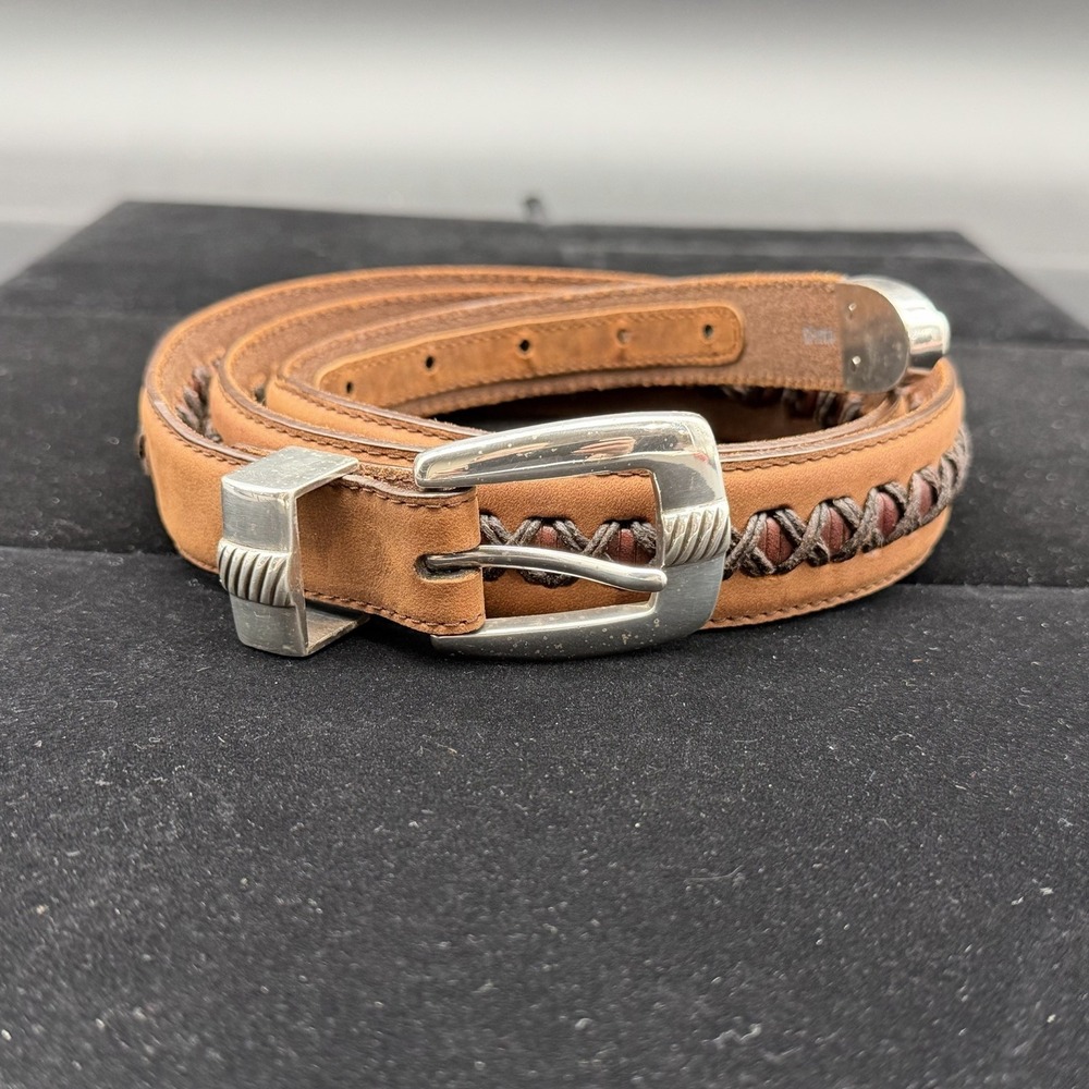 Brighton Onyx Mens Brown Leather Belt 42 Vintage Western Woven Braided Cord